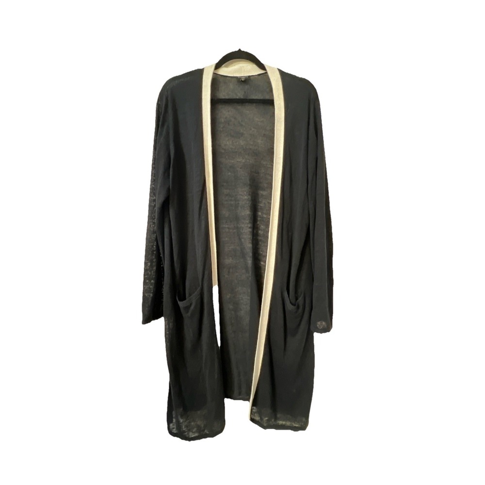 TALBOTS Womens Linen Blend Long Line Duster Cardigan Size XLP Semi Sheer Career